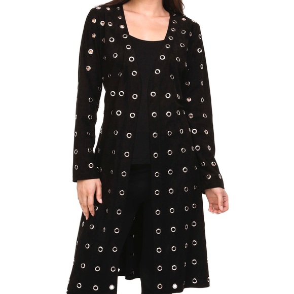 Adore Jackets & Coats Ladies Duster Black Coat In Suede W Grommets